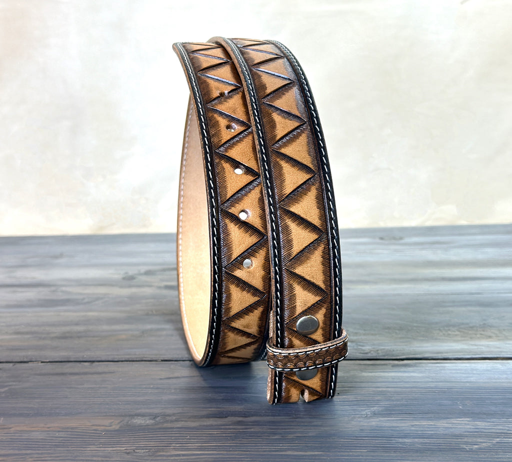 Genuine Leather Men's Western Belt Handmade Full Grain Leather with Buckle 1 1/2" Wide Tooled Belt
