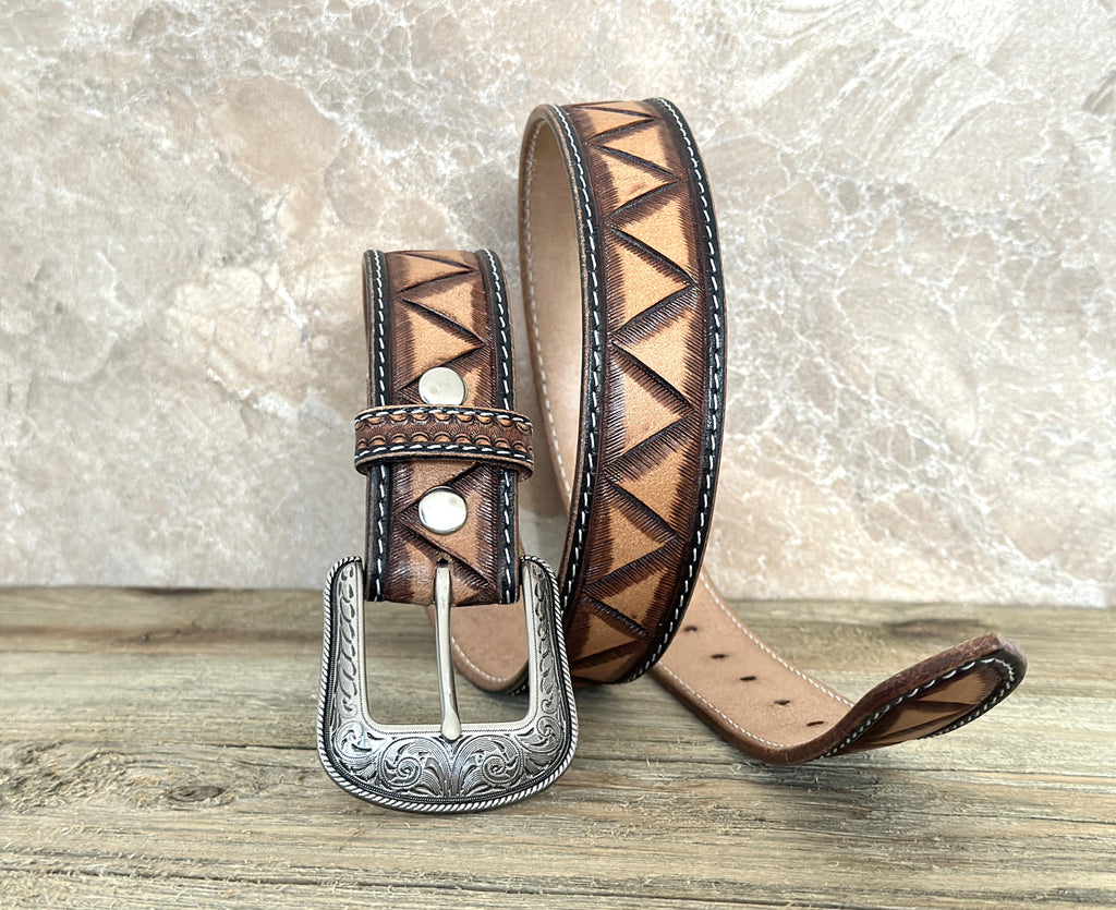 Genuine Leather Men's Western Belt Handmade Full Grain Leather with Buckle 1 1/2" Wide Tooled Belt