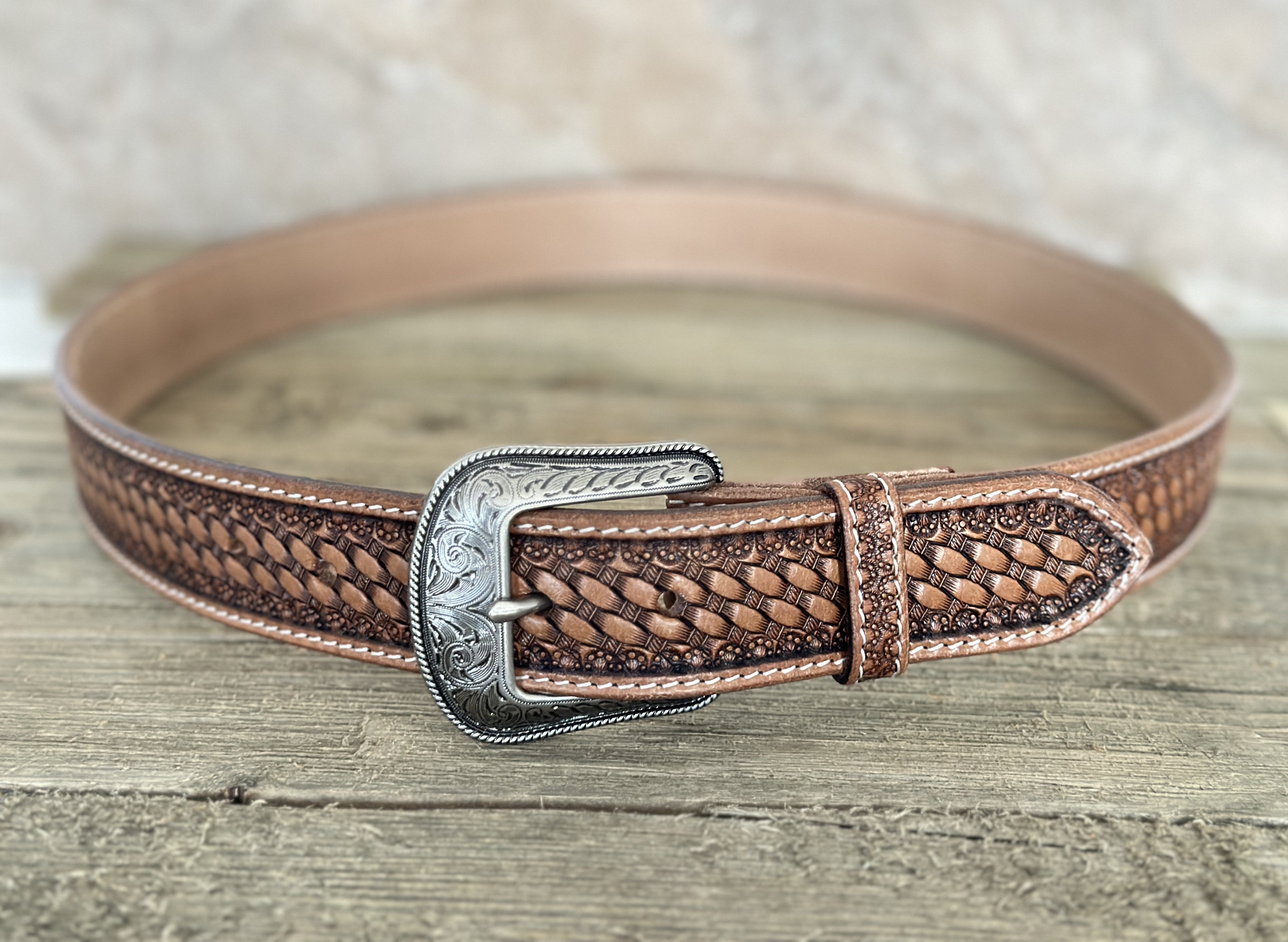 Western Belt Cowboy Rodeo Full Grain Leather Hand Tooled  display picture 1
