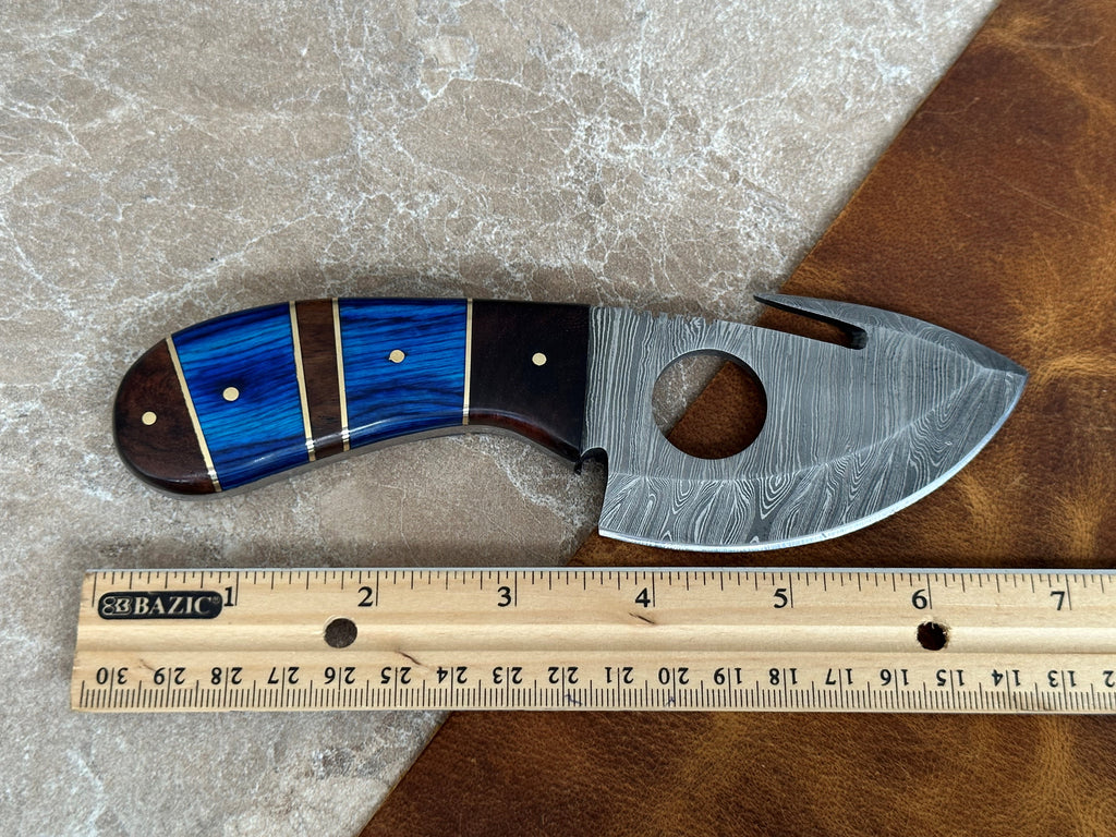 Damascus Steel Hunting Knife, Full Tang Handmade Gut Hook Fixed Blade