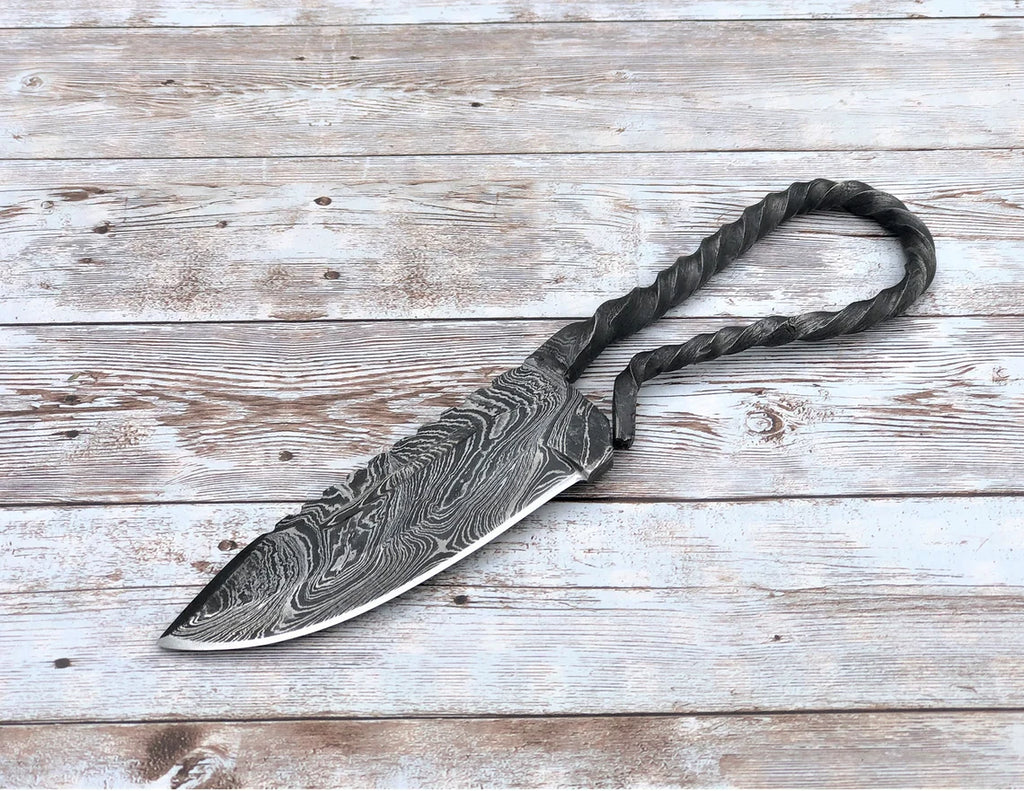 9" Damascus Steel Pocket Knife, Authentic Hand Forged Damascus Knife, Fixed Blade Knife
