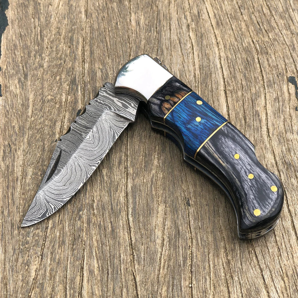 Damascus Pocket Folding Knife Custom Pocket Knife Handmade 6 1/2"