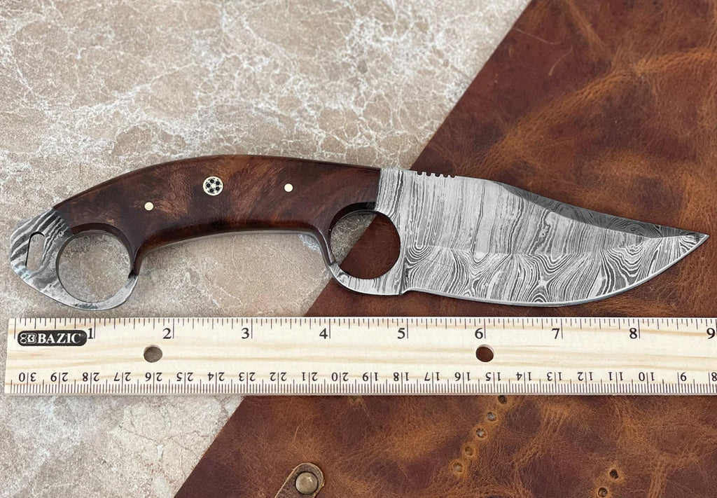 Damascus Steel Fixed Blade Hunting Knife with Rose Wood Handle