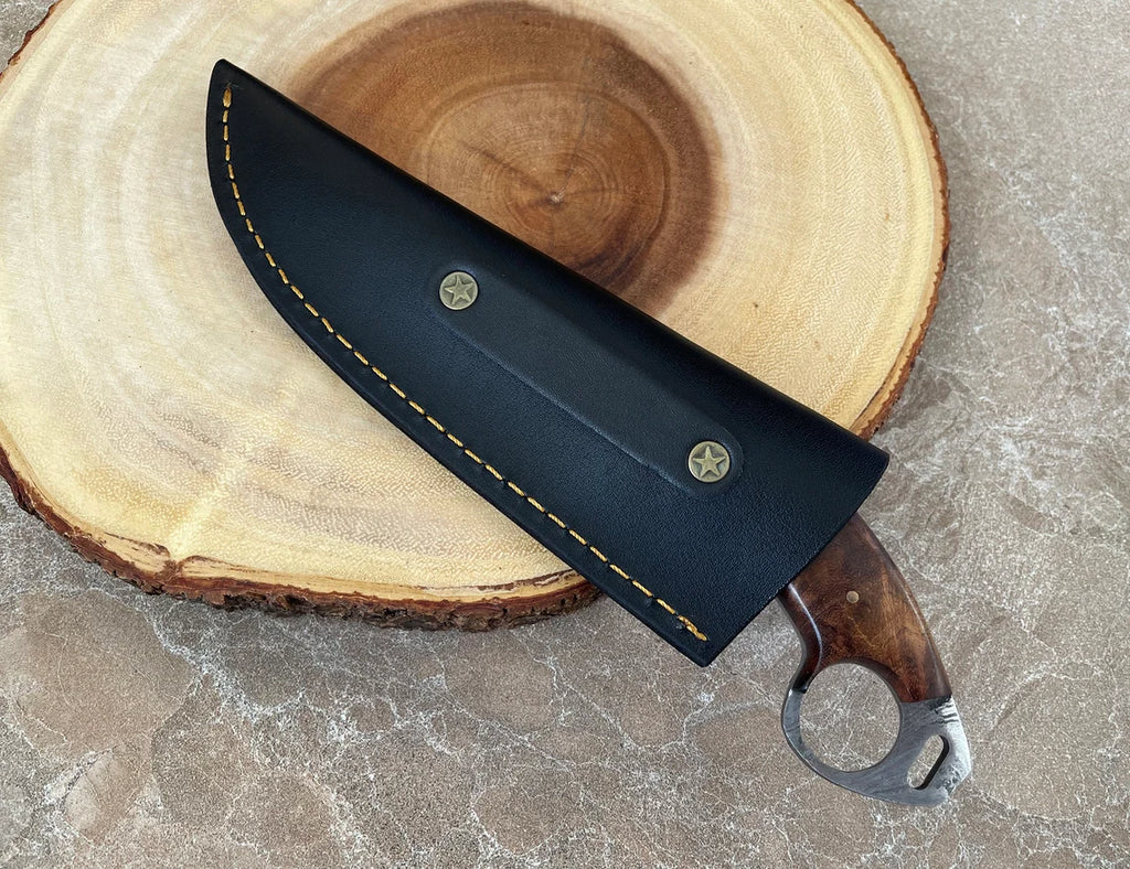 Damascus Steel Fixed Blade Hunting Knife with Rose Wood Handle