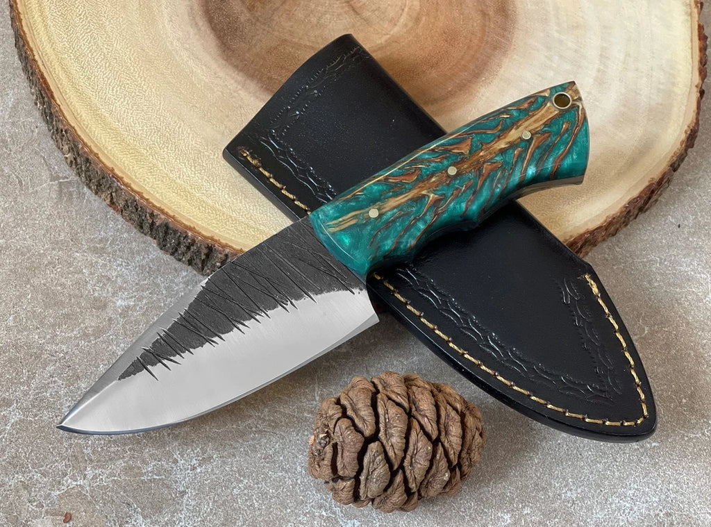 Full Tang Damascus Steel Hunting Knife Pine Cone Handle Handmade