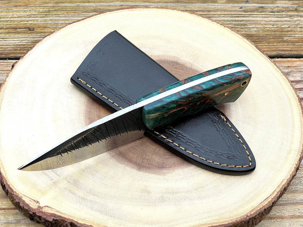 Full Tang Damascus Steel Hunting Knife Pine Cone Handle Handmade