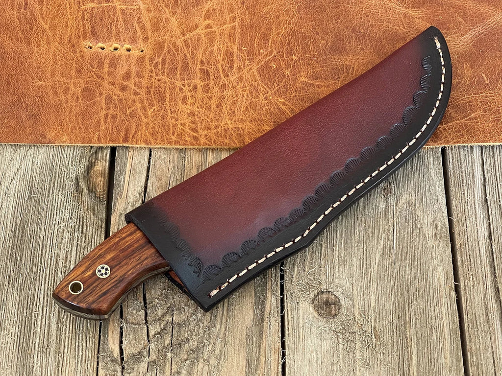 Full Tang Hunting Gut Hook Knife, Personalized Damascus Steel Fixed Blade Knife Rose Wood Handle