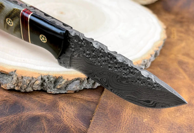 Damascus Steel Hunting Knife Handmade Damascus Fixed Blade Knife with Leather Sheath