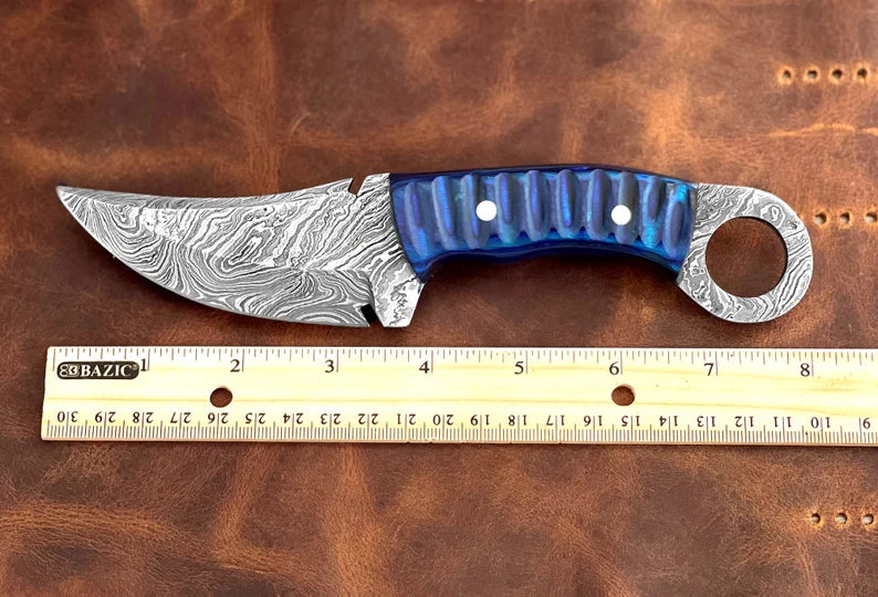 Damascus Fixed Blade Pocket Knife Custom Wood Handle Knife,, Handmade Full Tang Engraved Knife