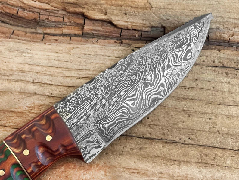 Damascus Steel Hunting Fixed Blade Knife Wood Handle Full Tang Knife