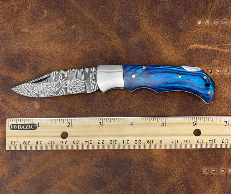 Damascus Pocket Folding Knife 6 1/2" Made of Authentic Damascus Steel Handmade