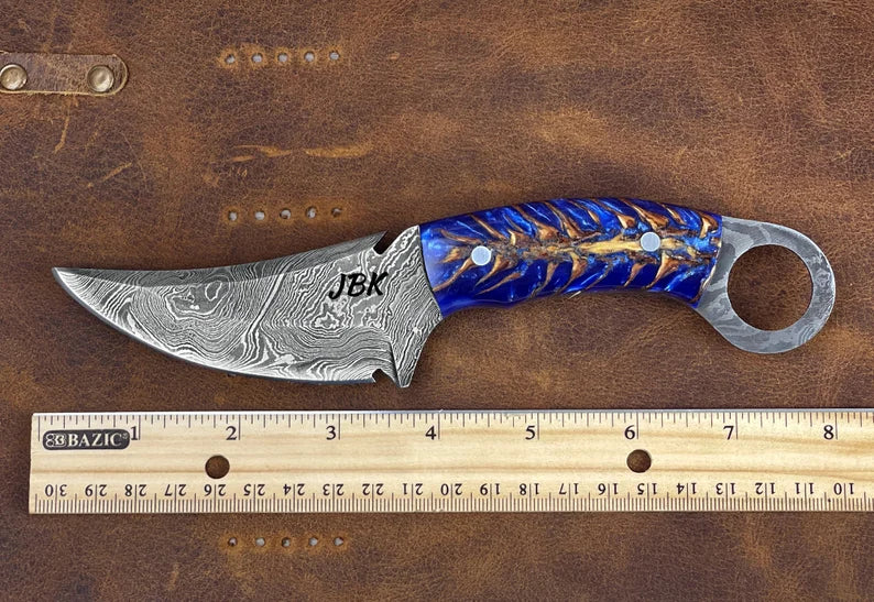 Damascus Steel Handmade Full Tang Fixed Blade Knife Pine Cone Handle Knives