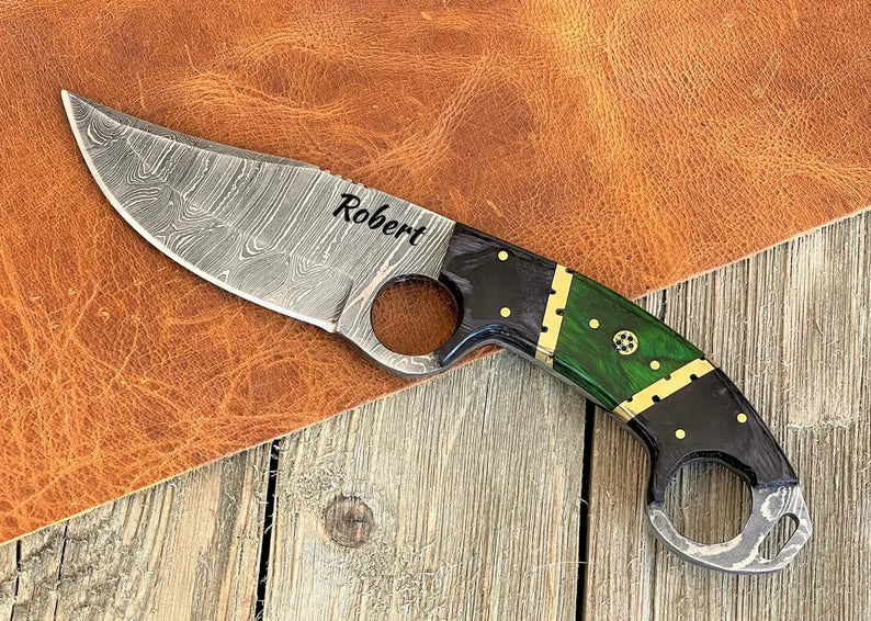 Personalized Damascus Steel Knife Full Tang Fixed Blade Knife Personalized Gift