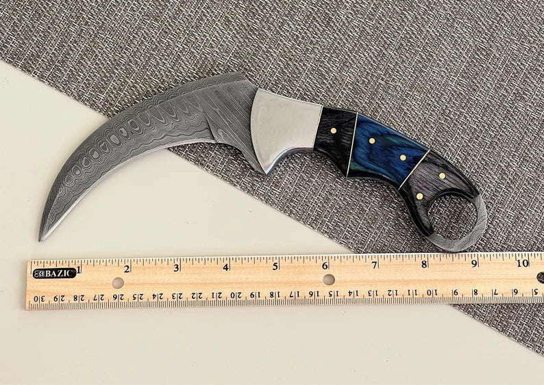 Damascus Steel Hunting Knife Full Tang Fixed Blade Karambit Style