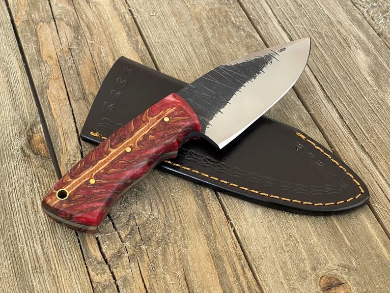 Hunting Knife with Pine Cone Handle High Carbon Steel, Handmade Fixed Blade Knife