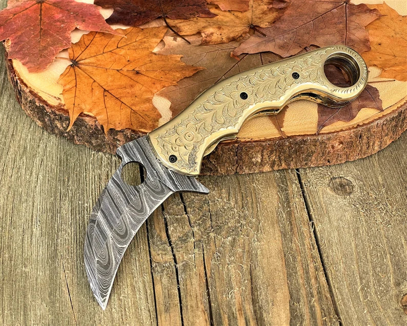 Personalized Damascus Steel Karambit Pocket Knife Custom Engraved Gift Knife